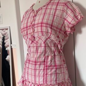 Pink Plaid Ruffle-Trim Top 🩷